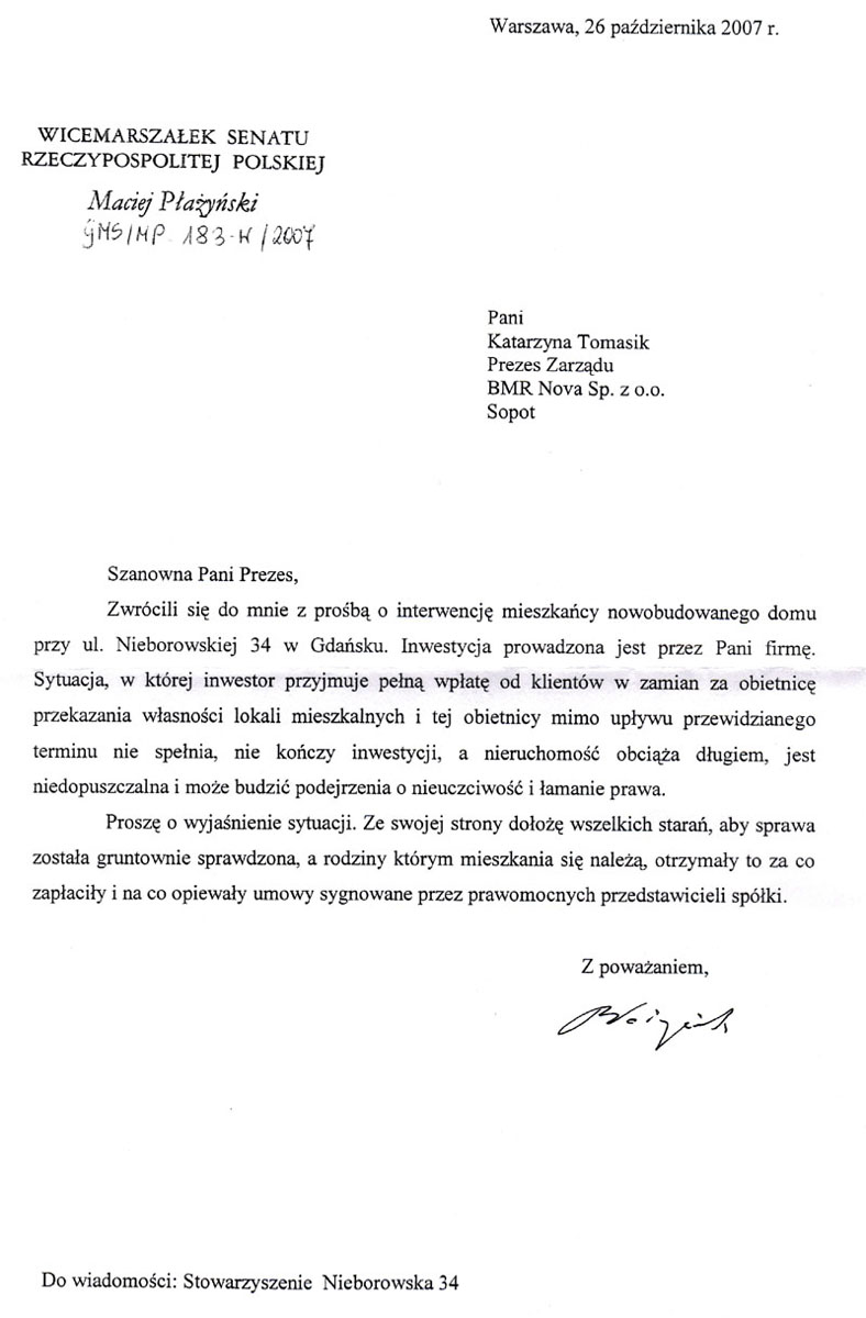 Wsparcie Macieja P�a�y�skiego - wicemarsza�ka Senatu RP / Pos�a na Sejm