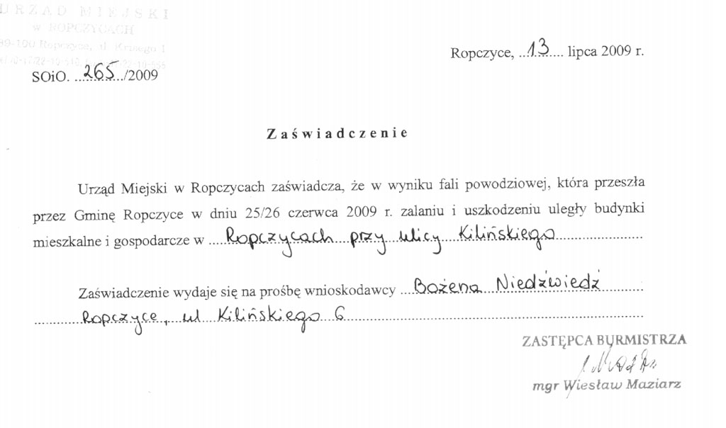 Za�wiadczenie od UMiG