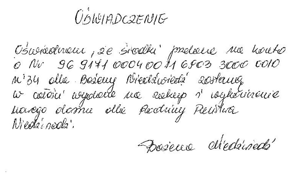 O�wiadczenie dot. celu wp�at